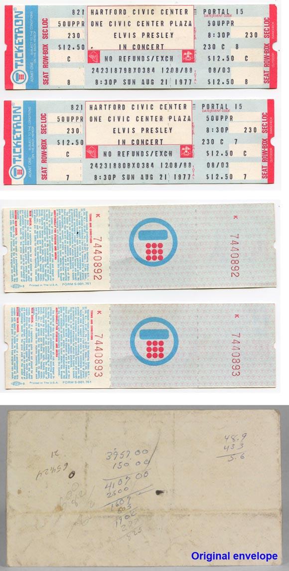 August 21, 1977, 2 Unused Elvis Presley Tickets (Scheduled After His Death)